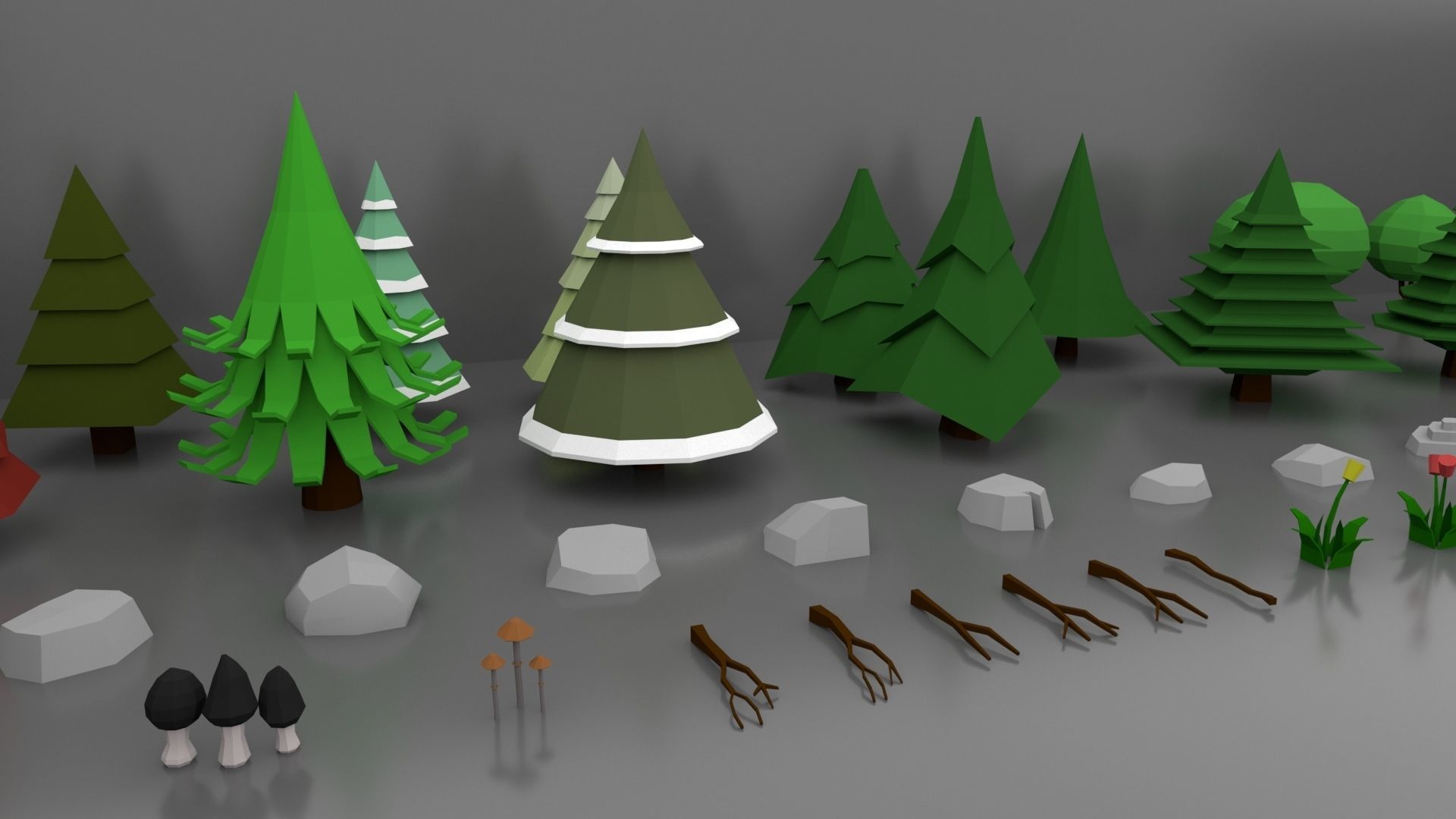 Low Poly Normal Snow Trees Pack Low-poly 3D model_7