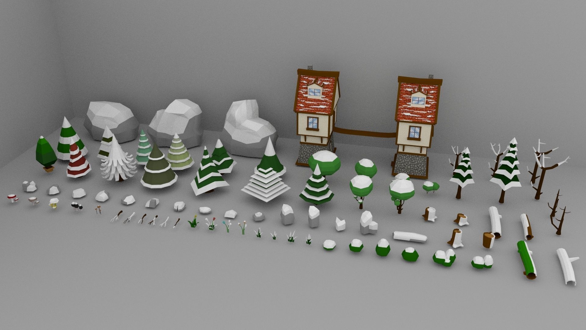Low Poly Normal Snow Trees Pack Low-poly 3D model_3