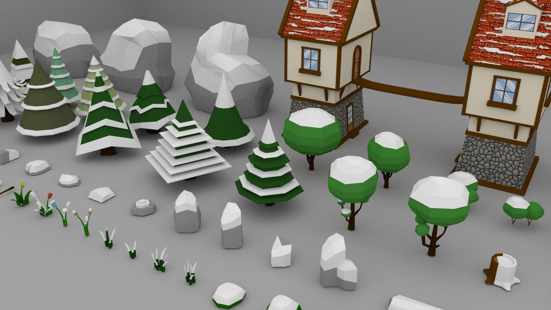 Low Poly Normal Snow Trees Pack Low-poly 3D model_13