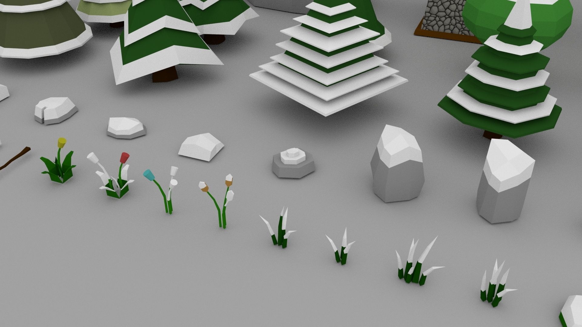 Low Poly Normal Snow Trees Pack Low-poly 3D model_14