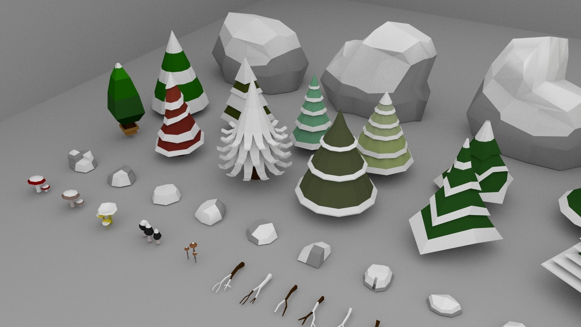 Low Poly Normal Snow Trees Pack Low-poly 3D model_12