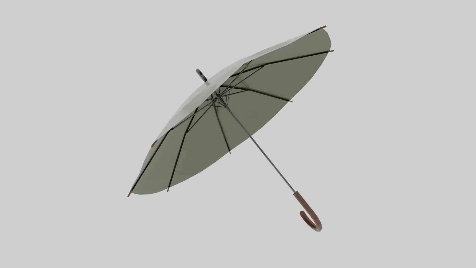 Umbrella with wooden handle Low-poly 3D model_0