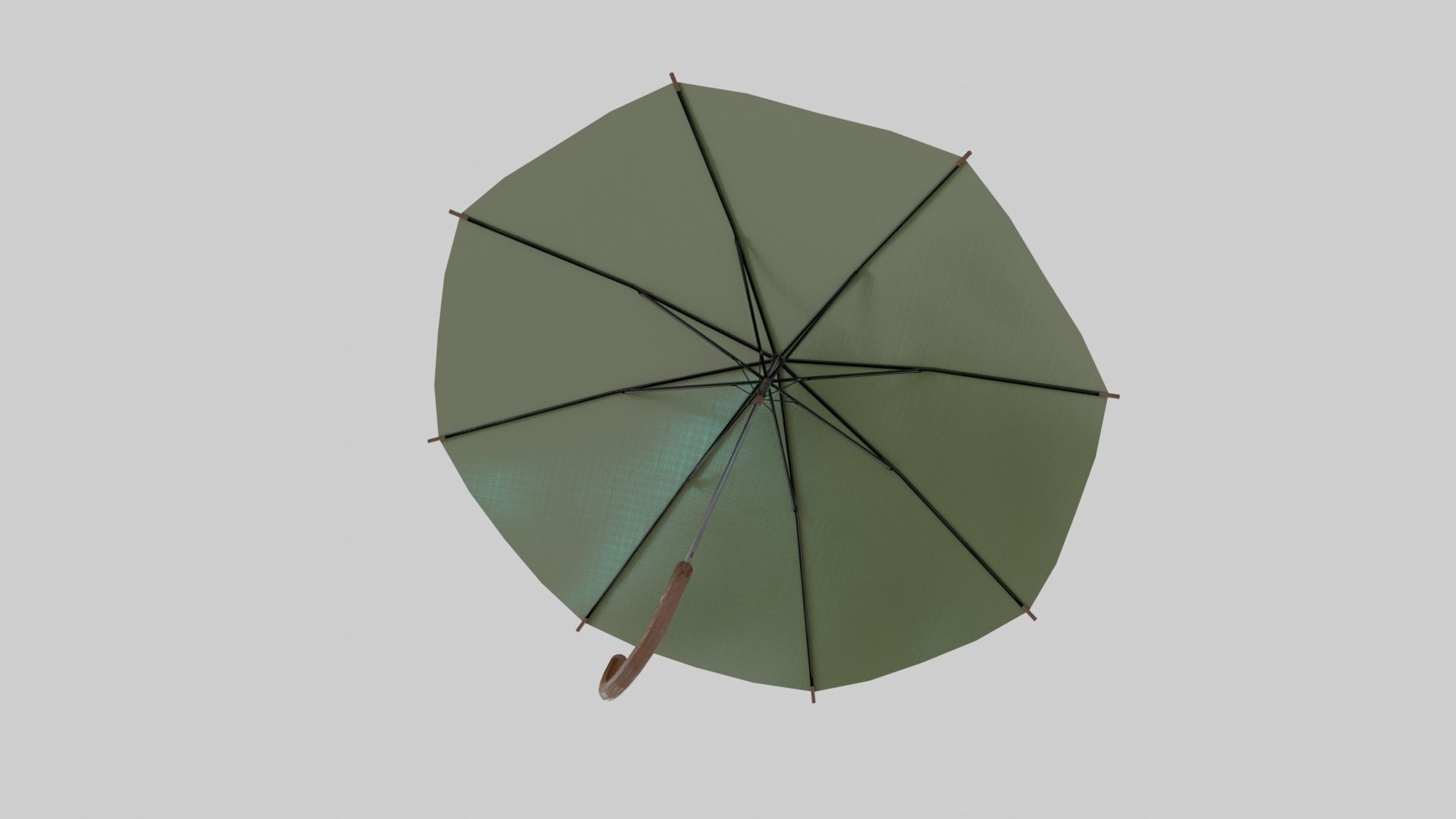 Umbrella with wooden handle Low-poly 3D model_1
