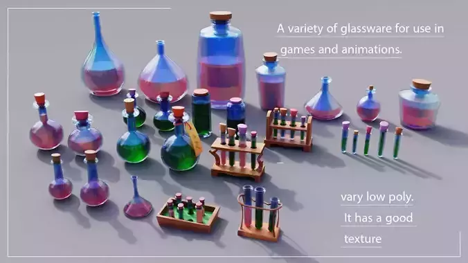 Glassware for Game And Animation Low-poly 3D model