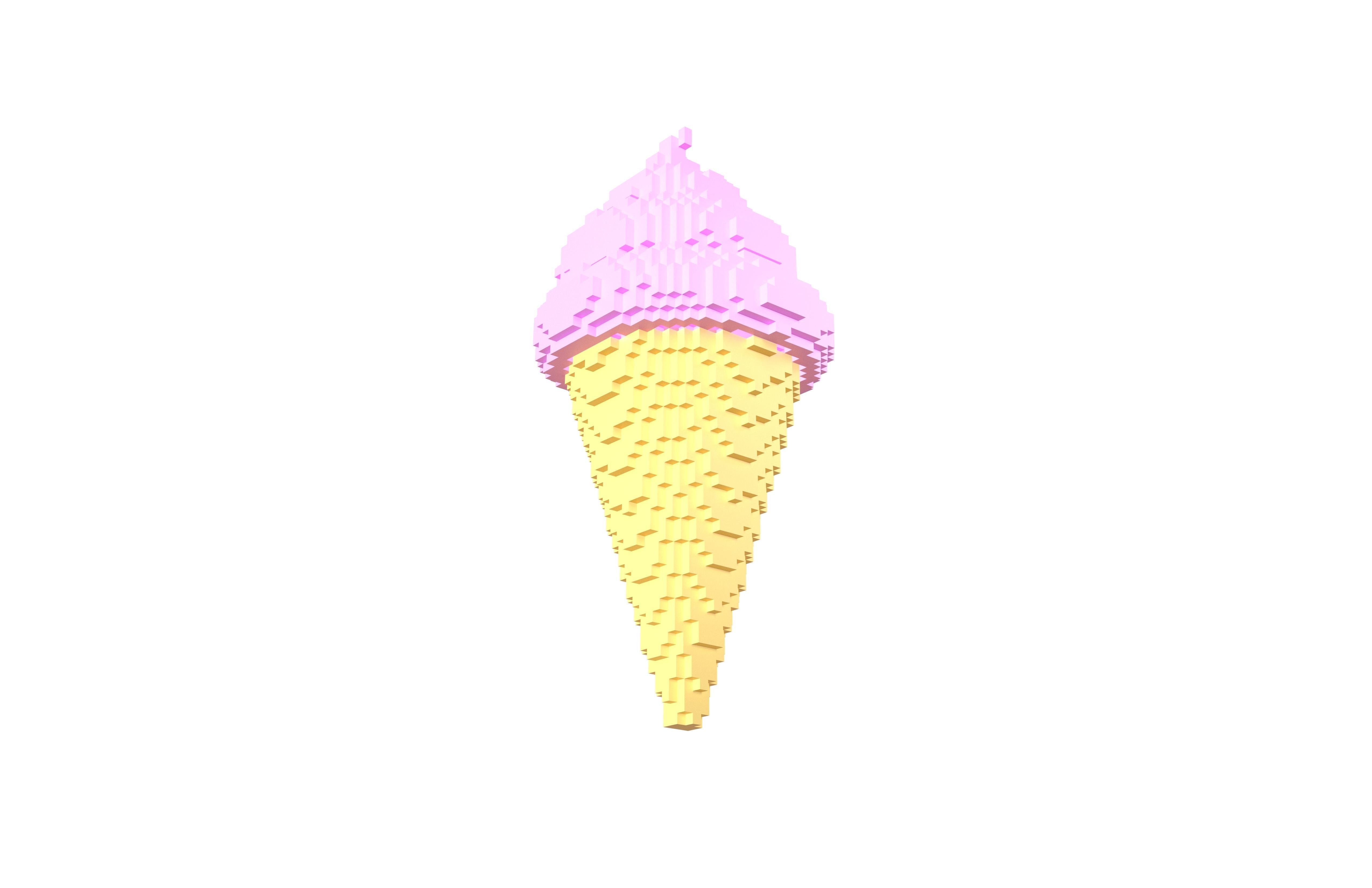 Voxel Ice Cream Cone v1 005 Low-poly 3D model_1