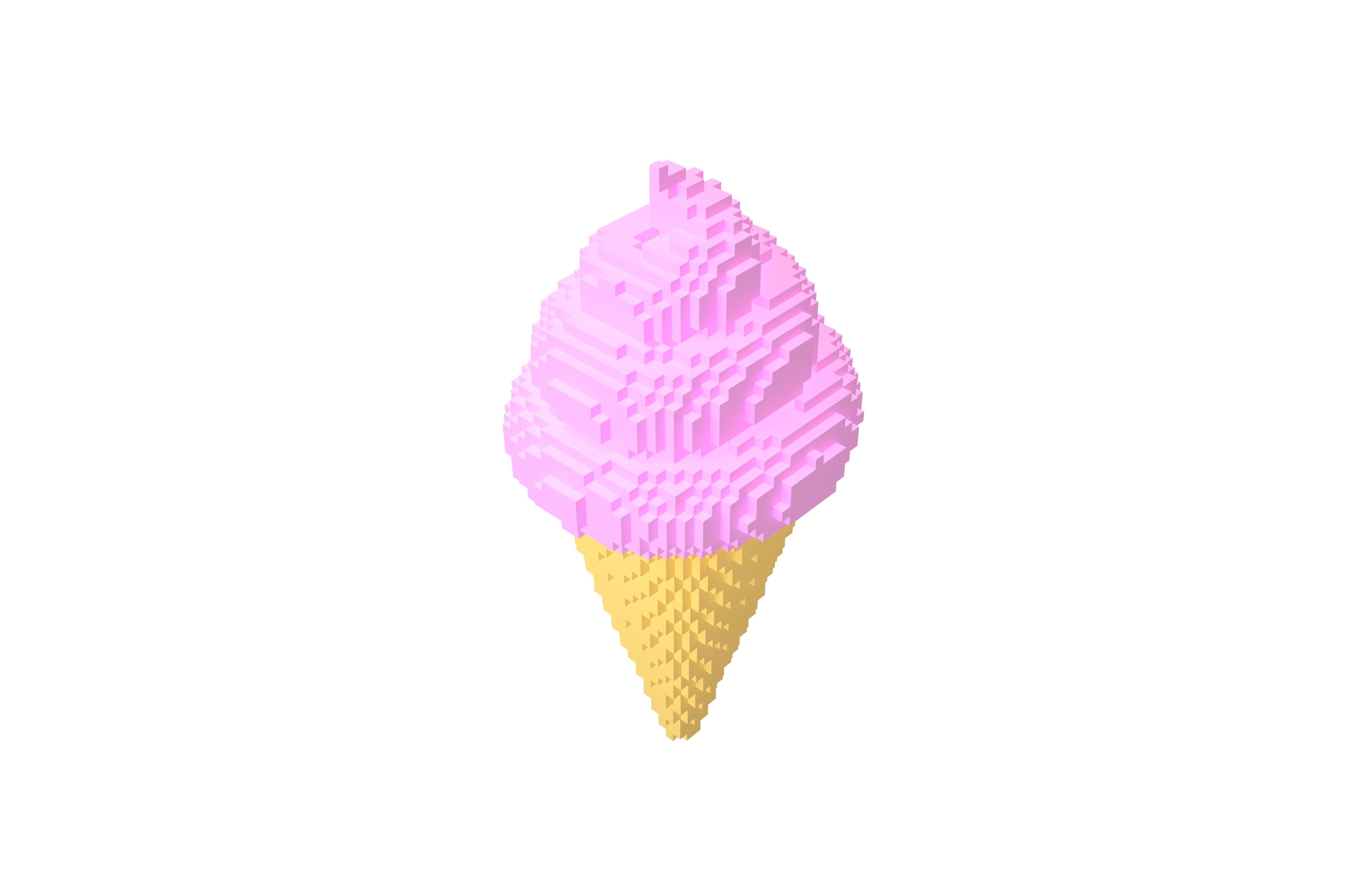Voxel Ice Cream Cone v1 005 Low-poly 3D model_3