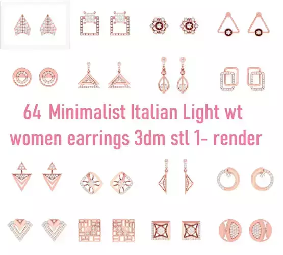 64 Minimalist Italian Light wt women earrings 3dm stl  3D Model Collection
