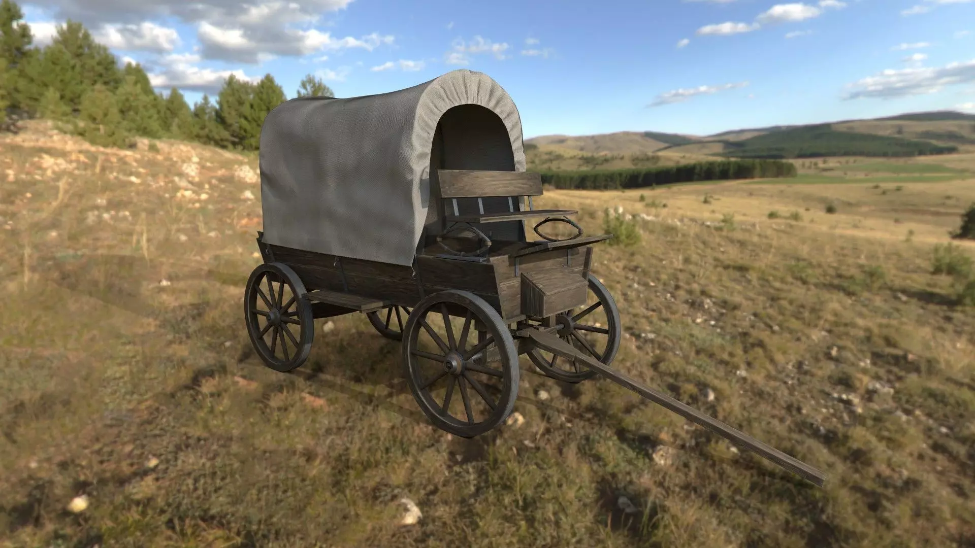 Realistic Medieval Covered Wagon Low-poly 3D model_0