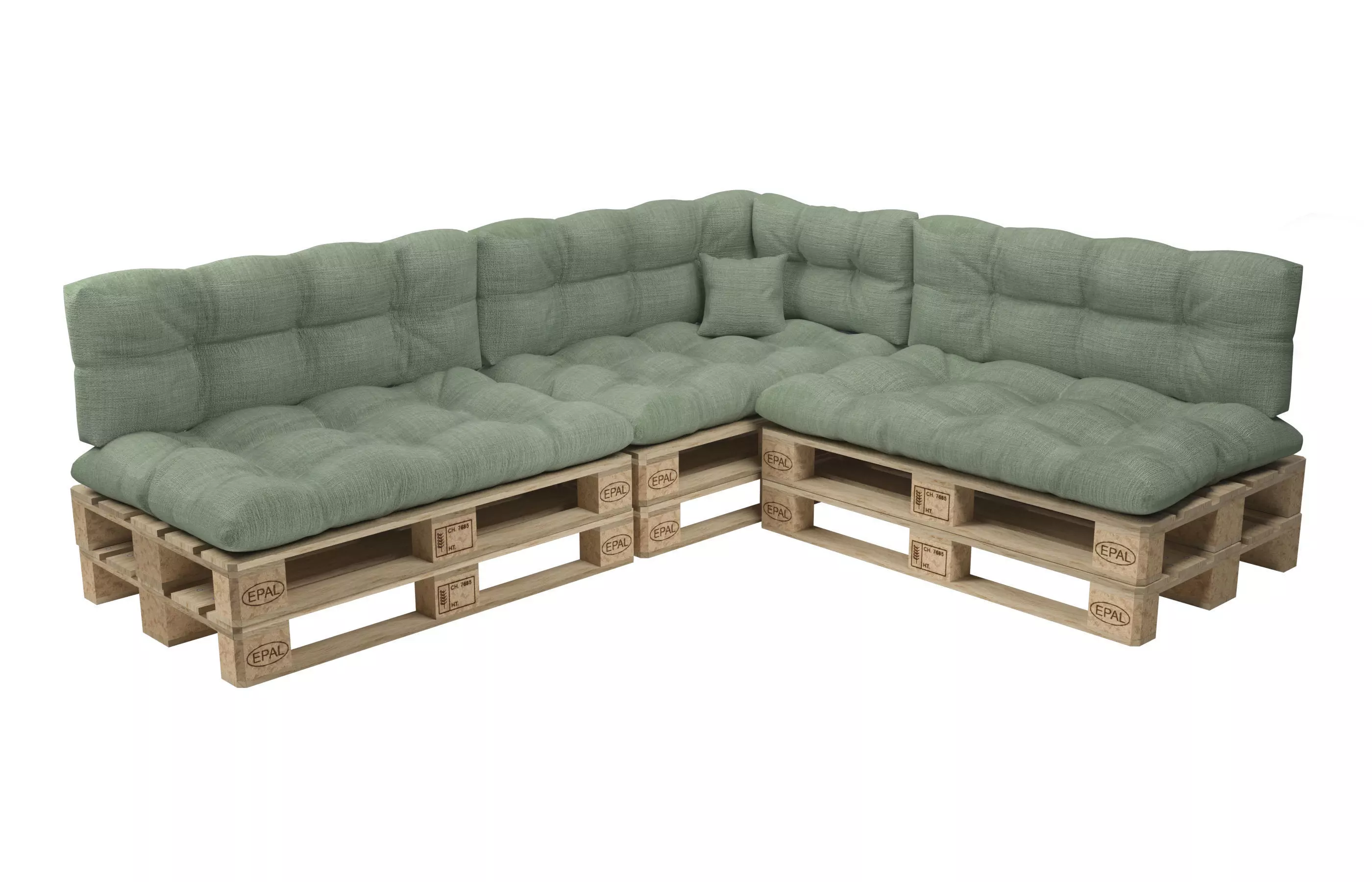 Corner sofa with pallets and quilted pillows - pallet furniture 3D model_0