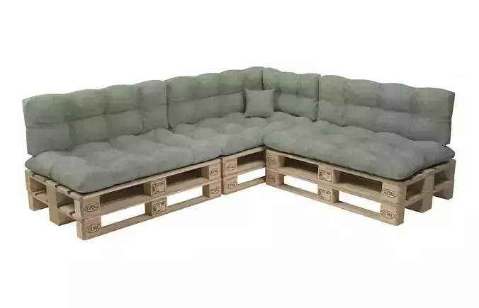 Corner sofa with pallets and quilted pillows - pallet furniture