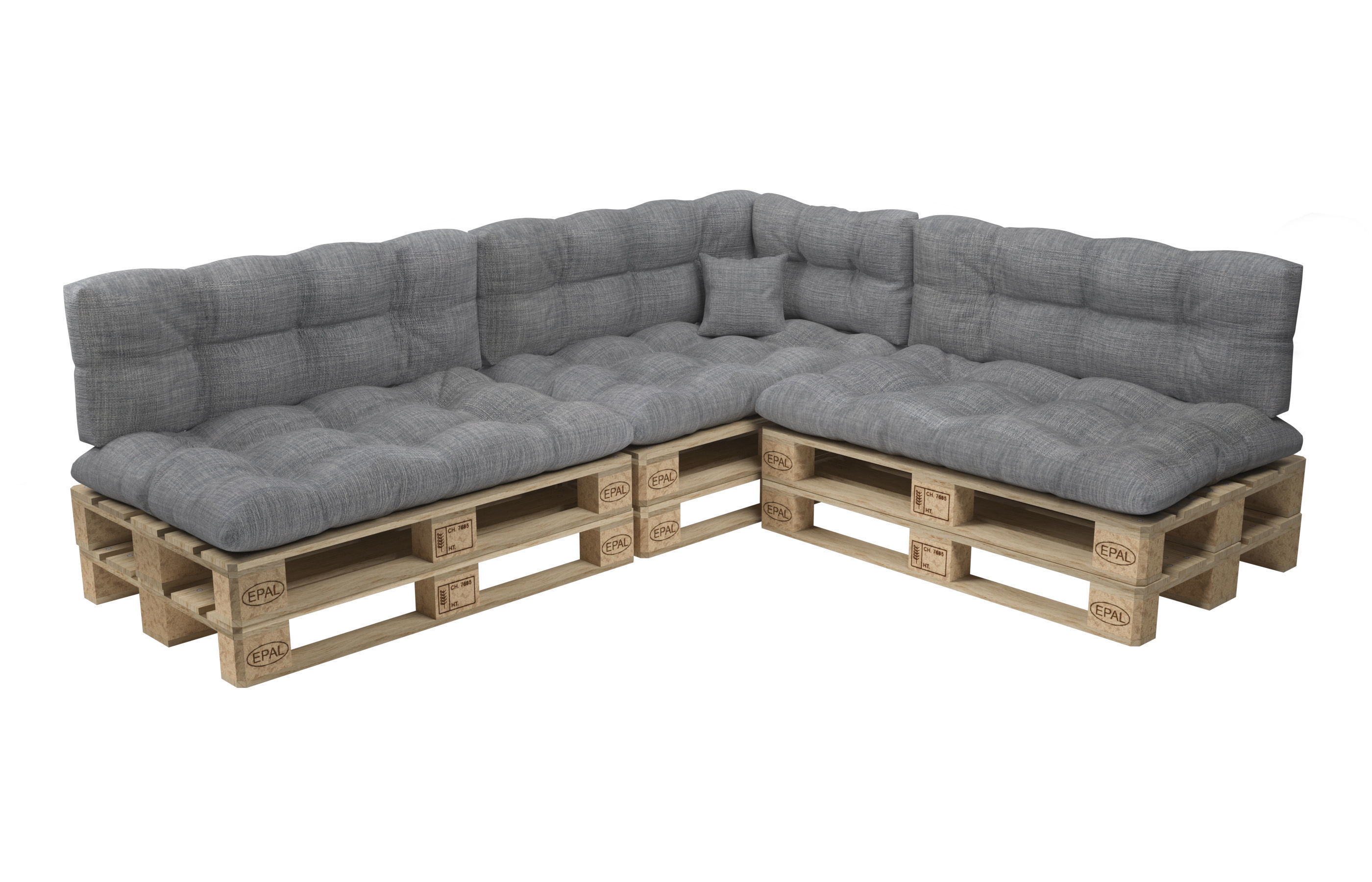 Corner sofa with pallets and quilted pillows - pallet furniture 3D model_8