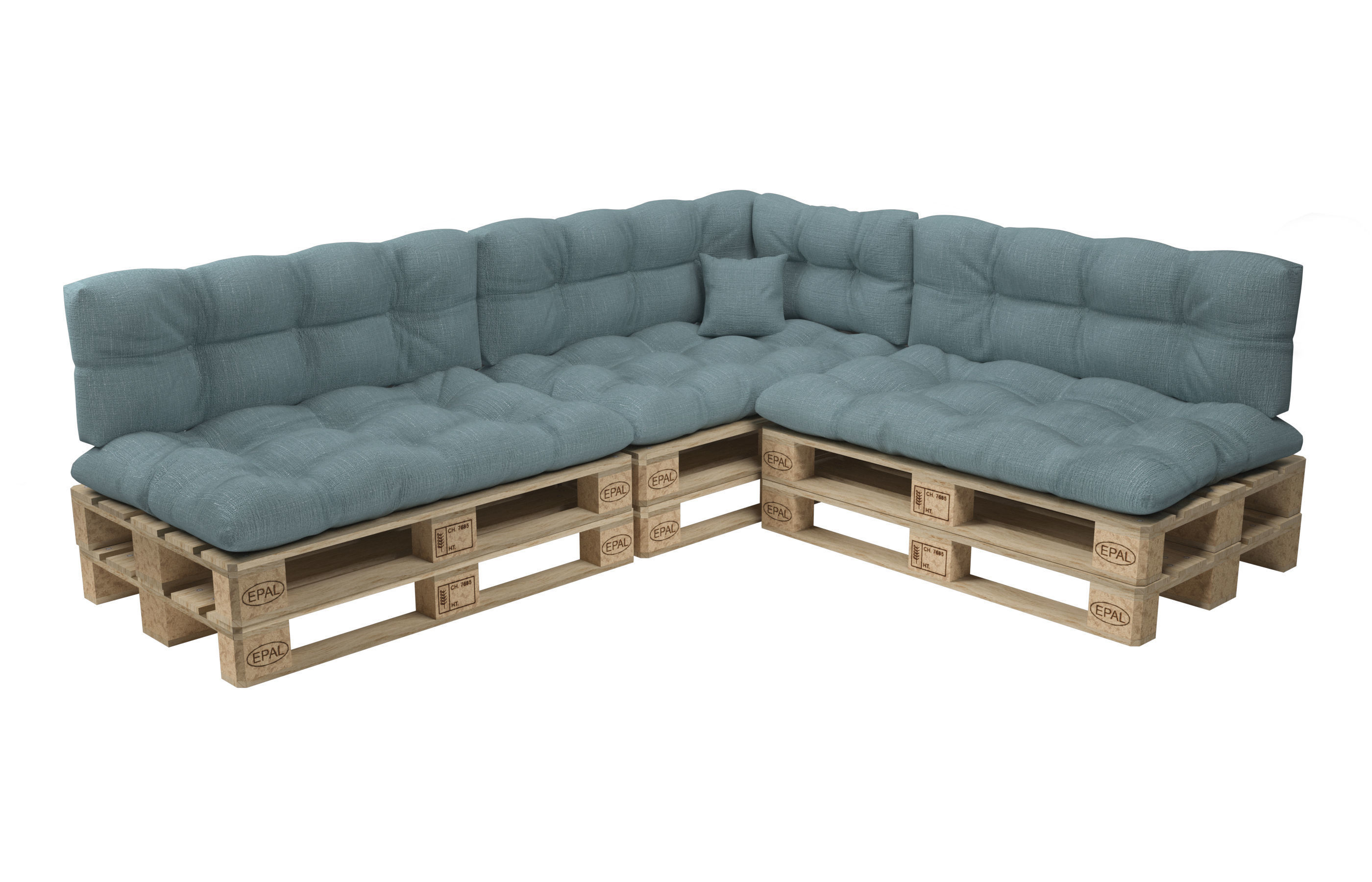 Corner sofa with pallets and quilted pillows - pallet furniture 3D model_5
