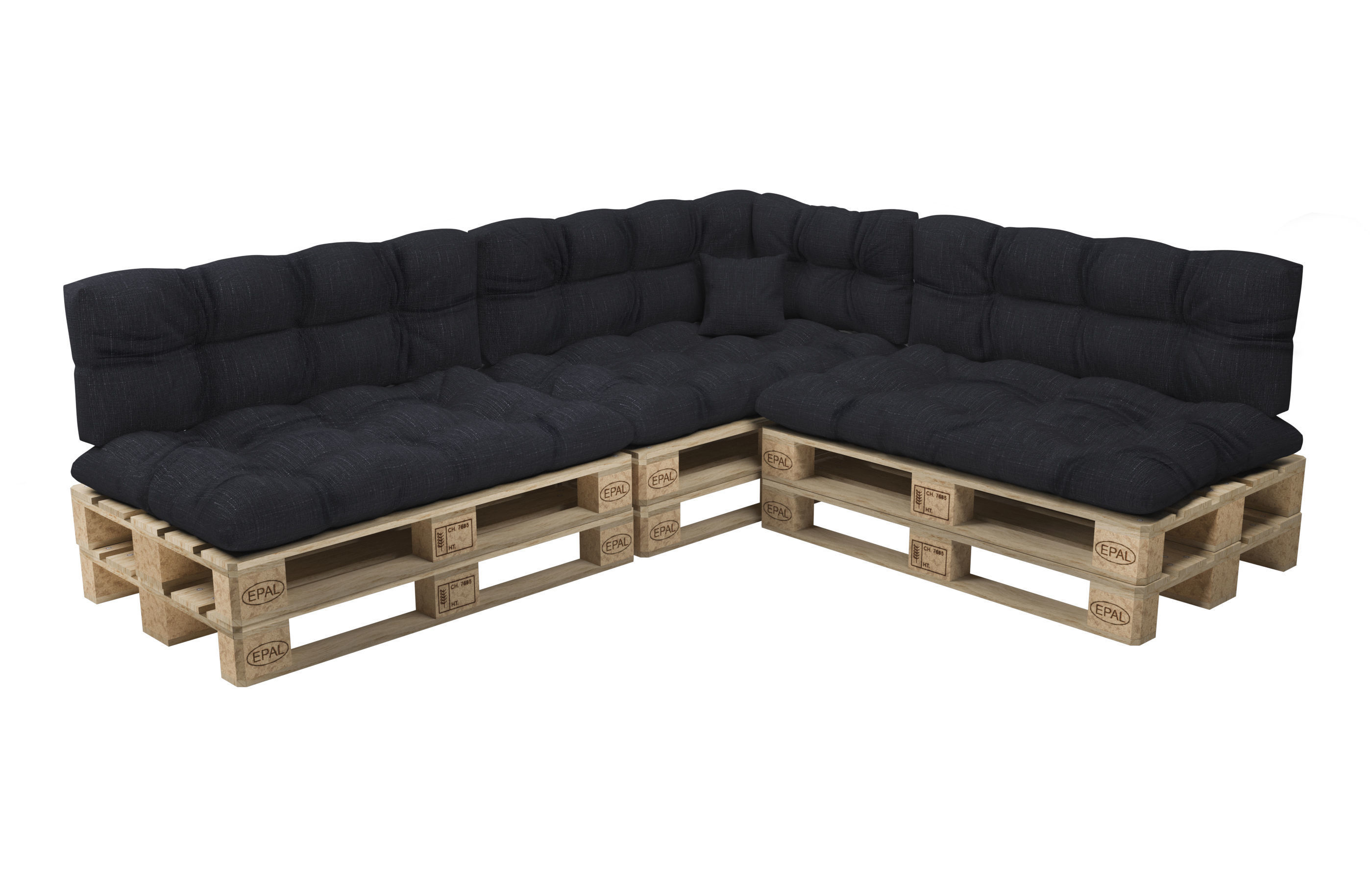 Corner sofa with pallets and quilted pillows - pallet furniture 3D model_2