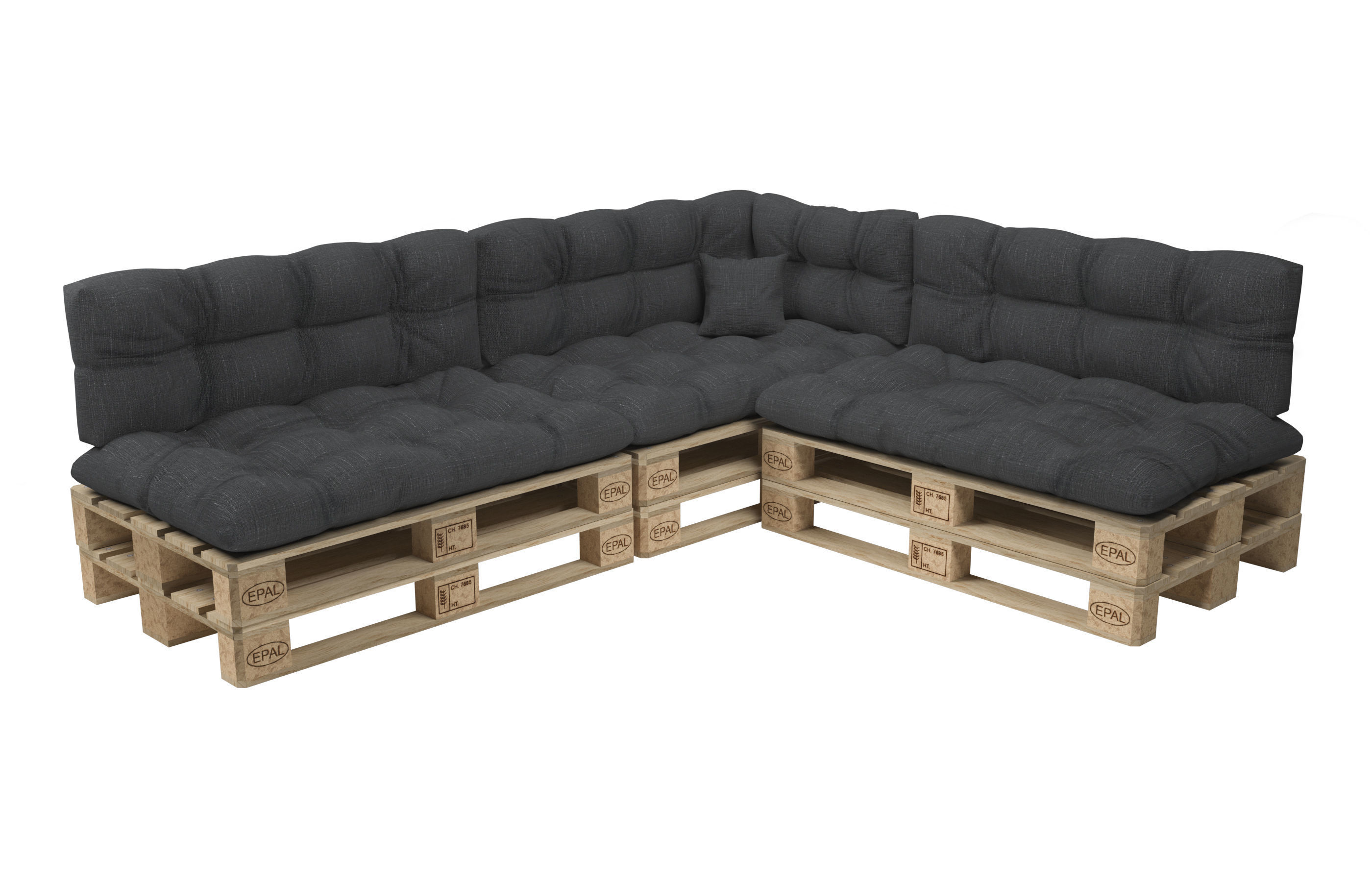 Corner sofa with pallets and quilted pillows - pallet furniture 3D model_9
