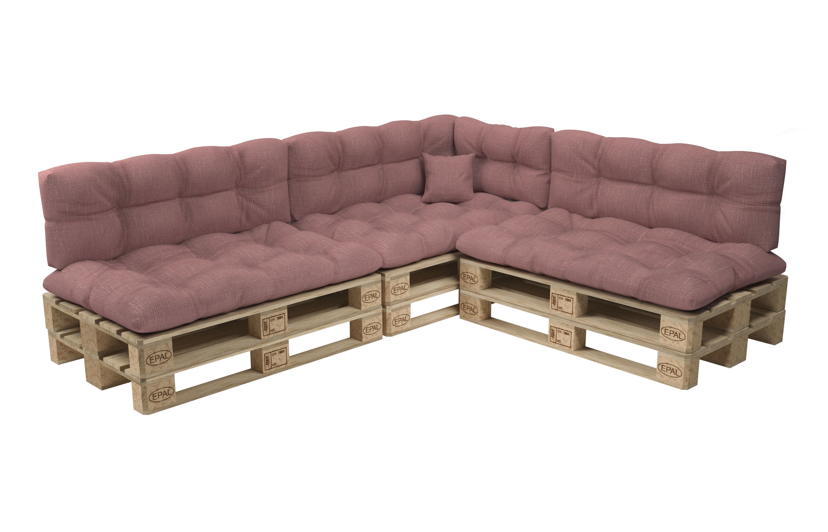 Corner sofa with pallets and quilted pillows - pallet furniture 3D model_4