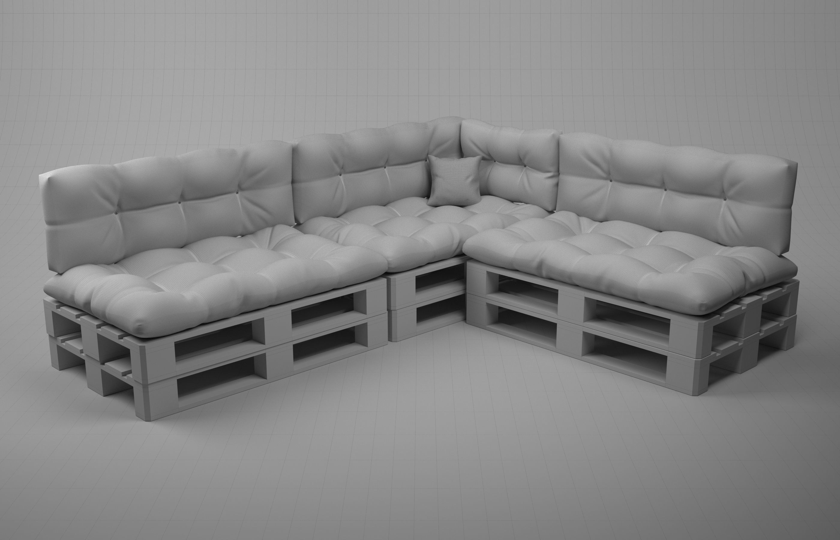 Corner sofa with pallets and quilted pillows - pallet furniture 3D model_11