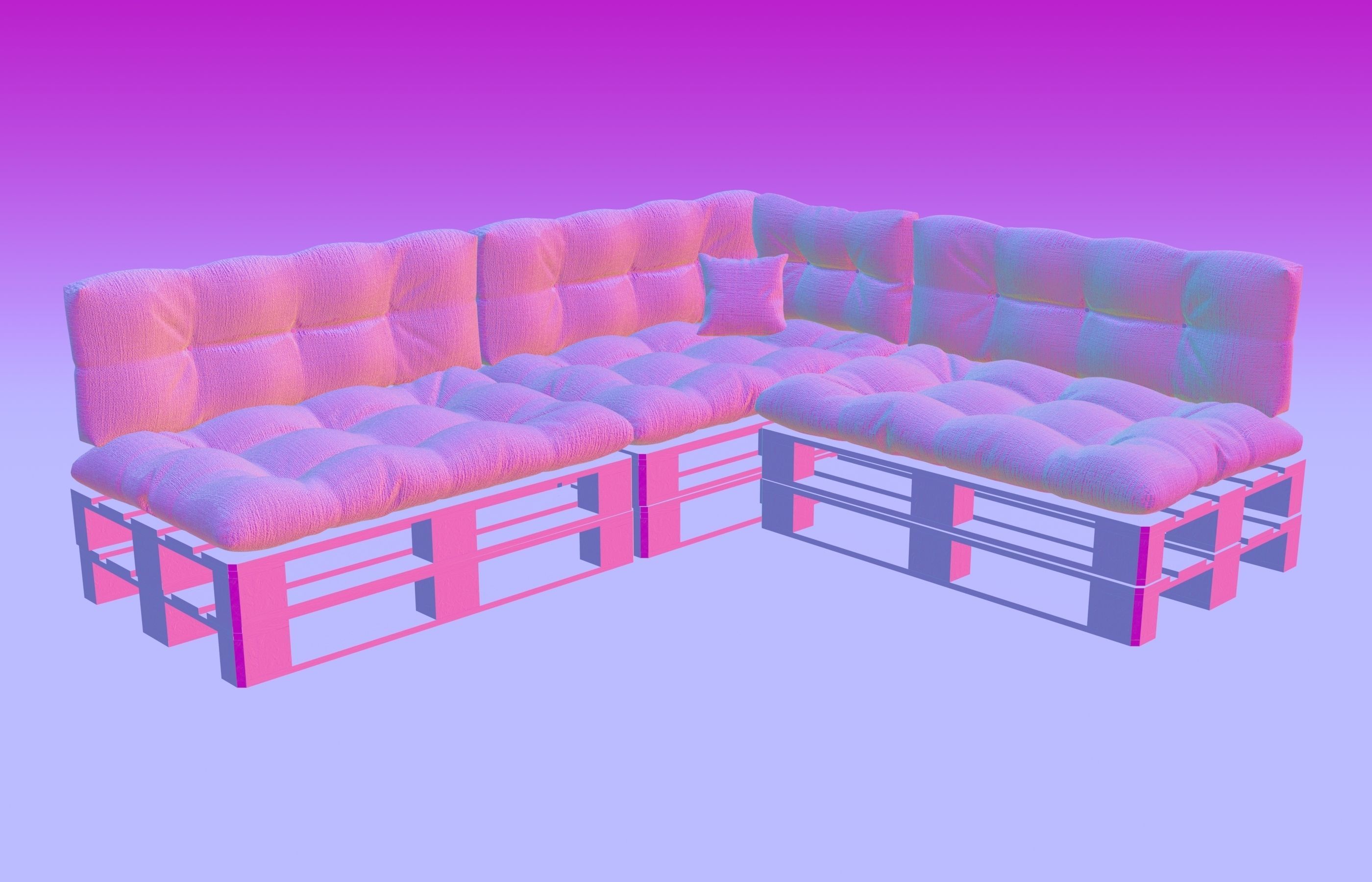 Corner sofa with pallets and quilted pillows - pallet furniture 3D model_10