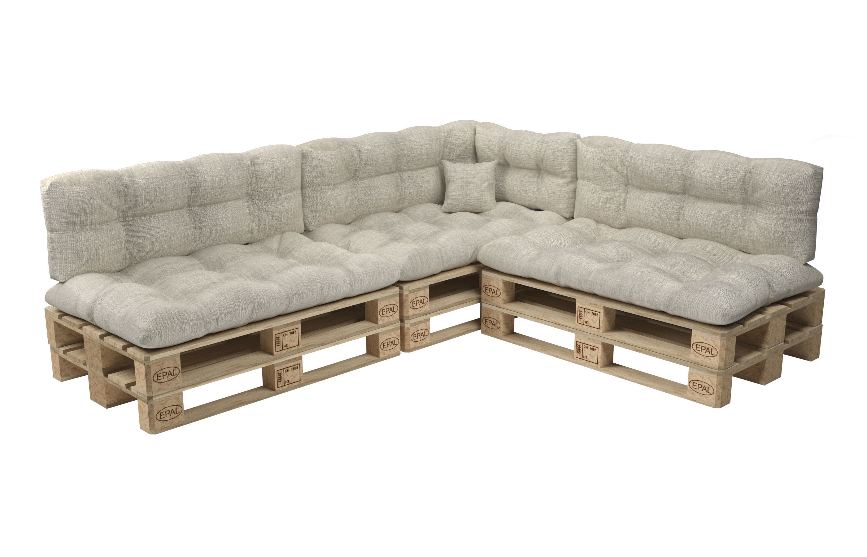Corner sofa with pallets and quilted pillows - pallet furniture 3D model_1