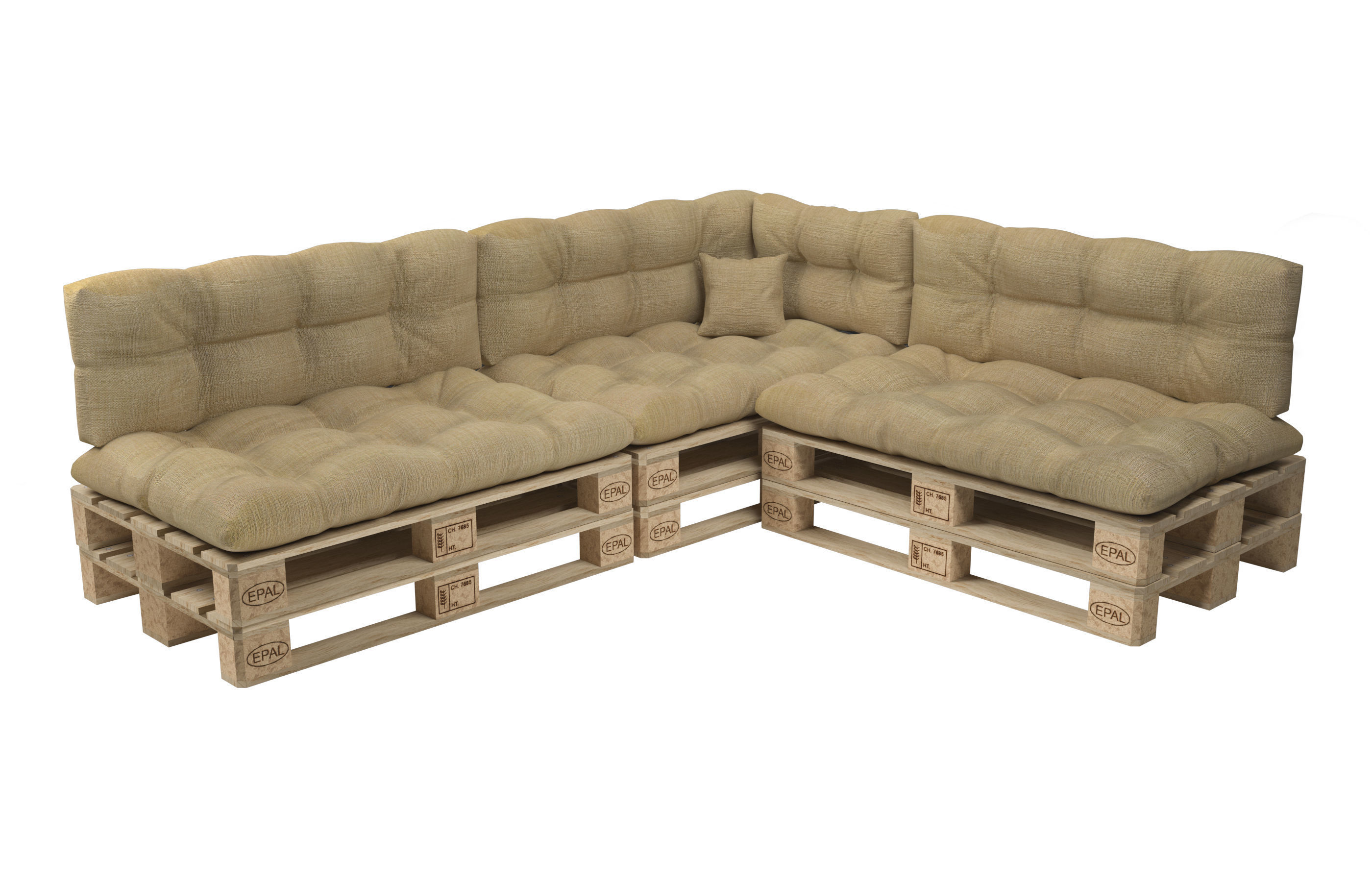 Corner sofa with pallets and quilted pillows - pallet furniture 3D model_3