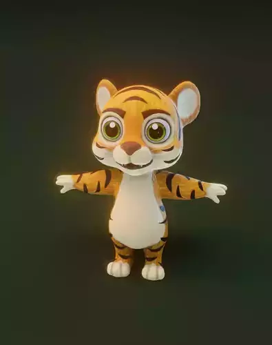 Cartoon Tiger Rigged 3D Model Low-poly 3D model