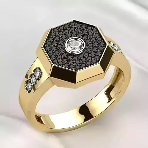 Pave Setting Mens Signet Gold Ring