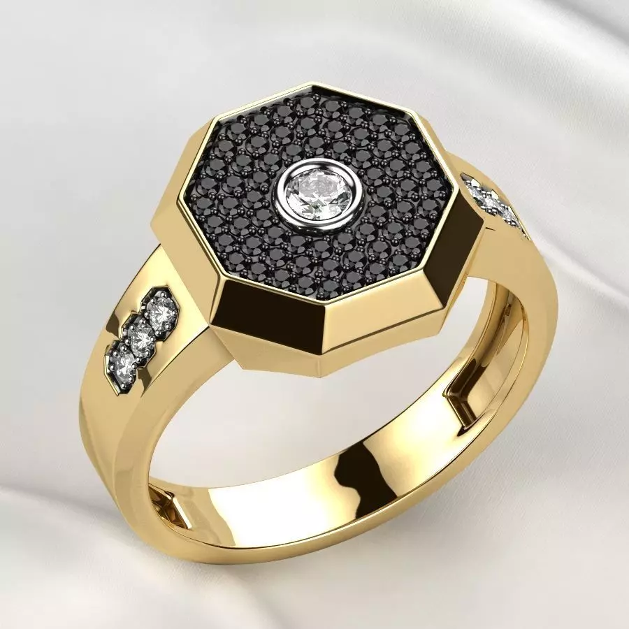Pave Setting Mens Signet Gold Ring 3D print model