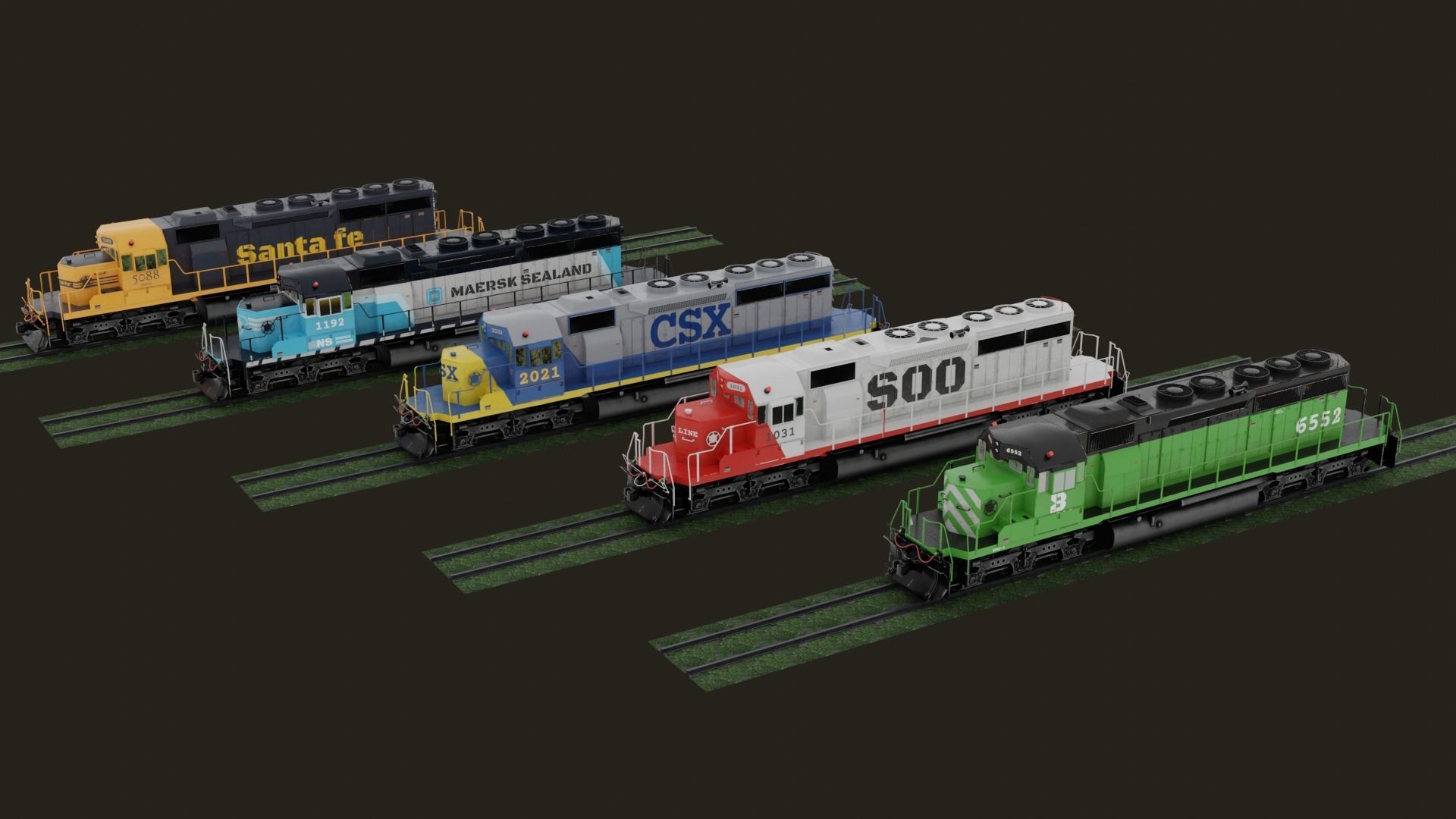 Locomotive Diesel Electric EMD SD40-2 Realistic Low-poly model Low-poly 3D model_6