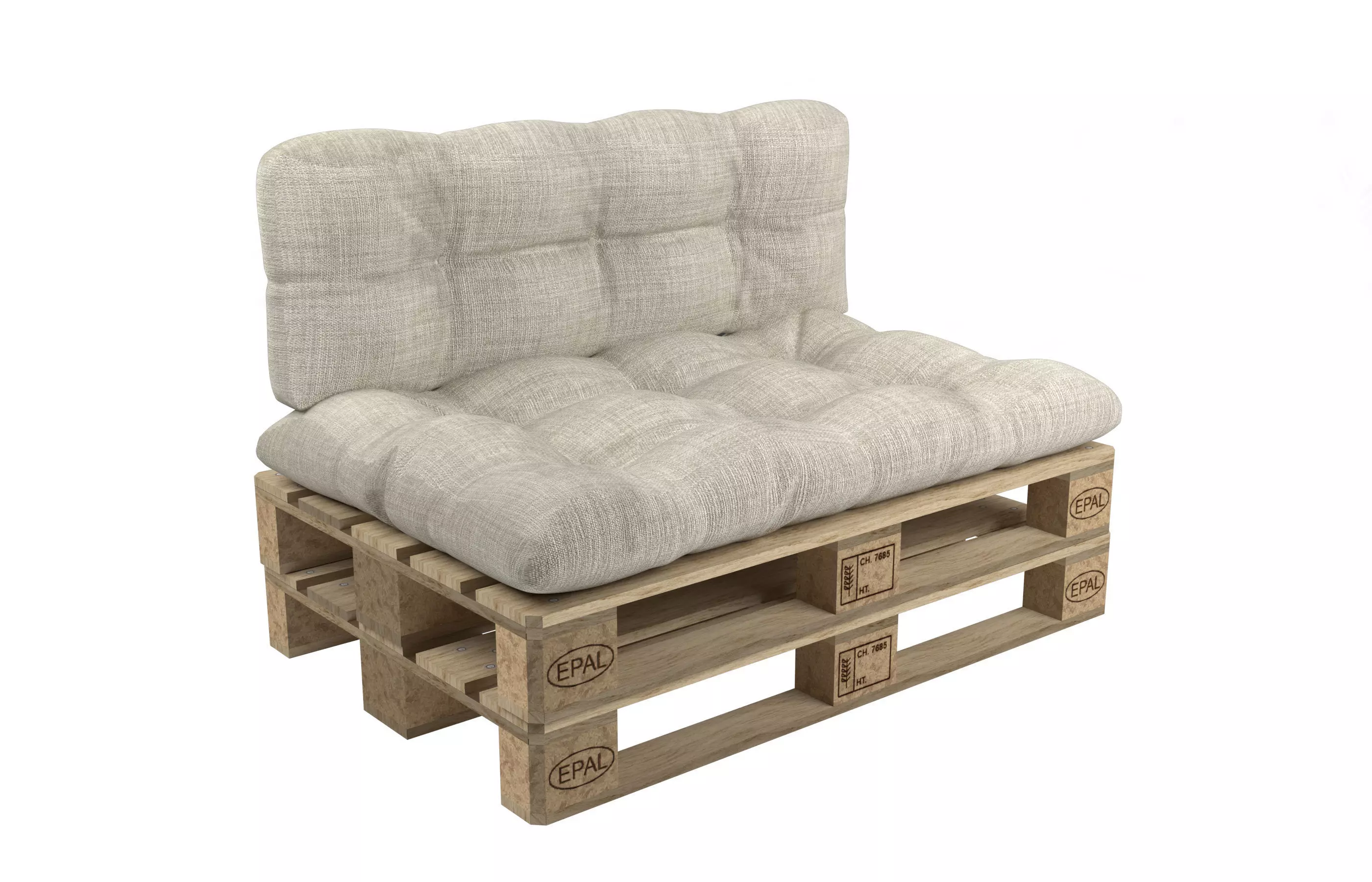 Sofa with pallets and quilted pillows - pallet furniture 3D model_0