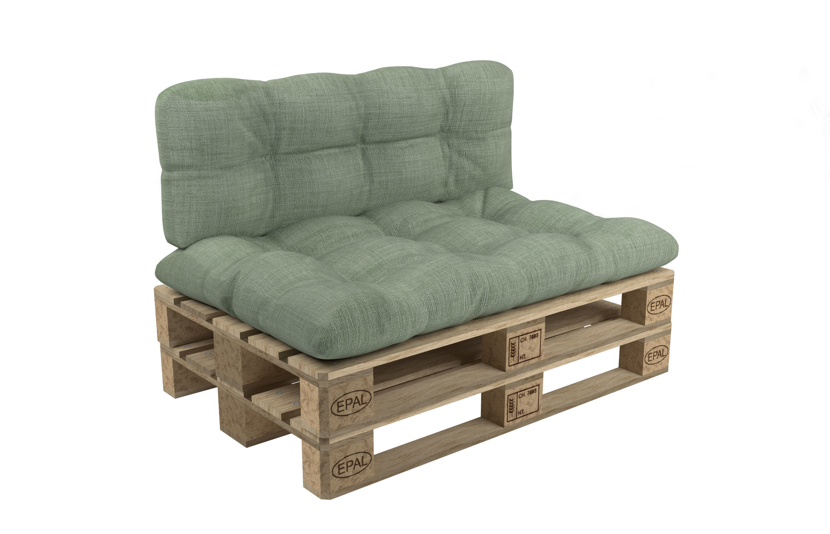 Sofa with pallets and quilted pillows - pallet furniture 3D model_2