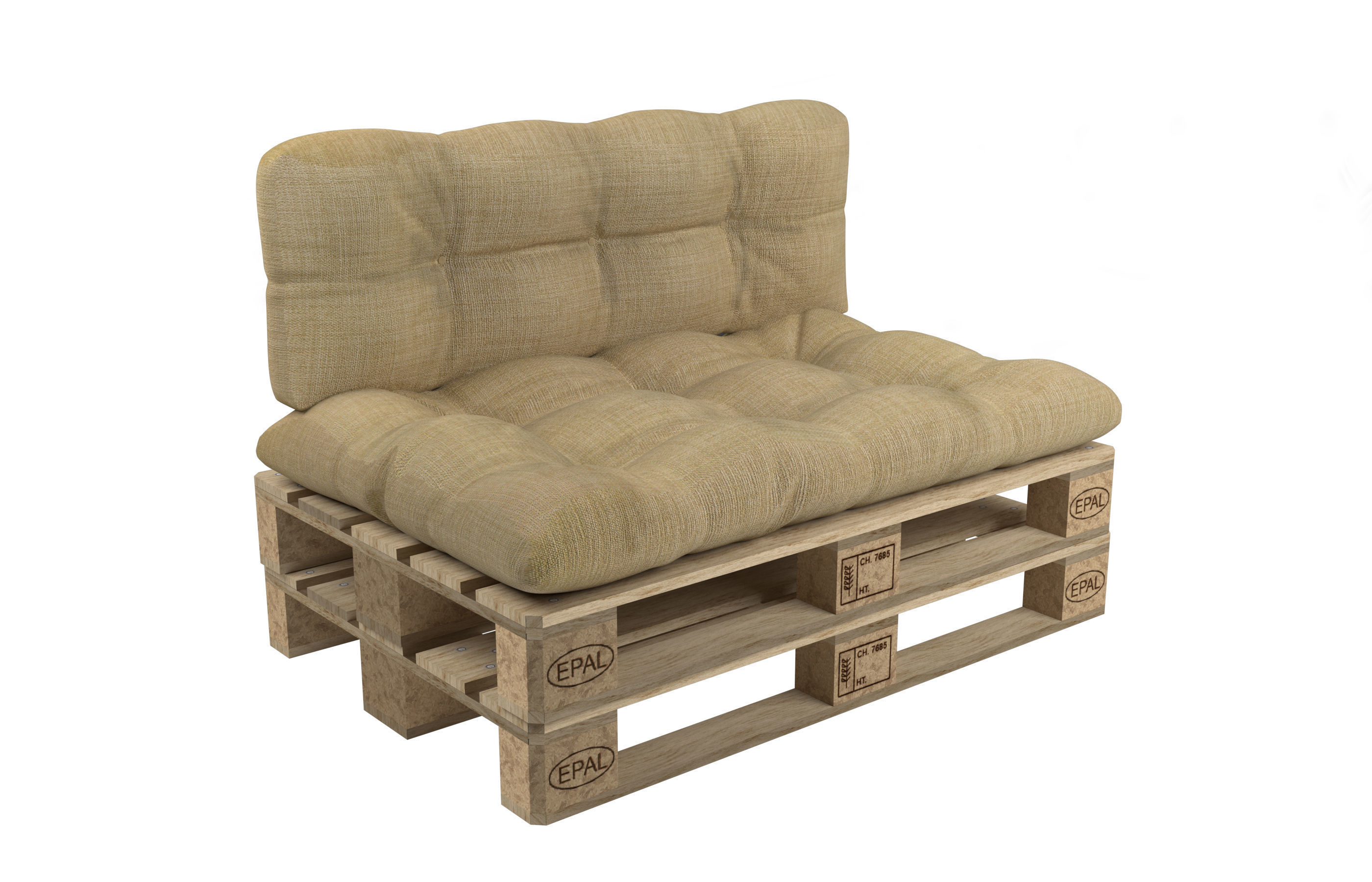 Sofa with pallets and quilted pillows - pallet furniture 3D model_3