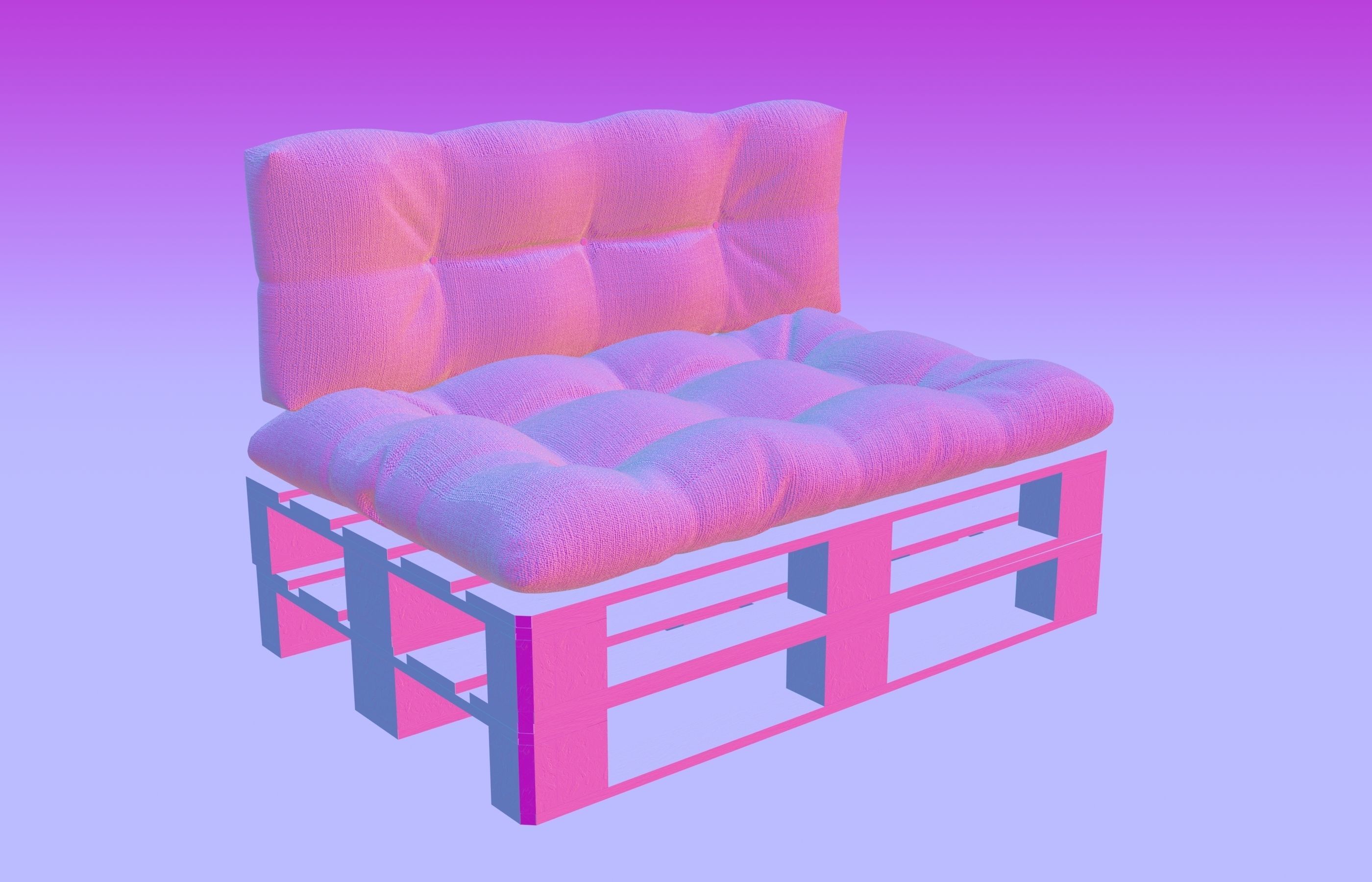 Sofa with pallets and quilted pillows - pallet furniture 3D model_10