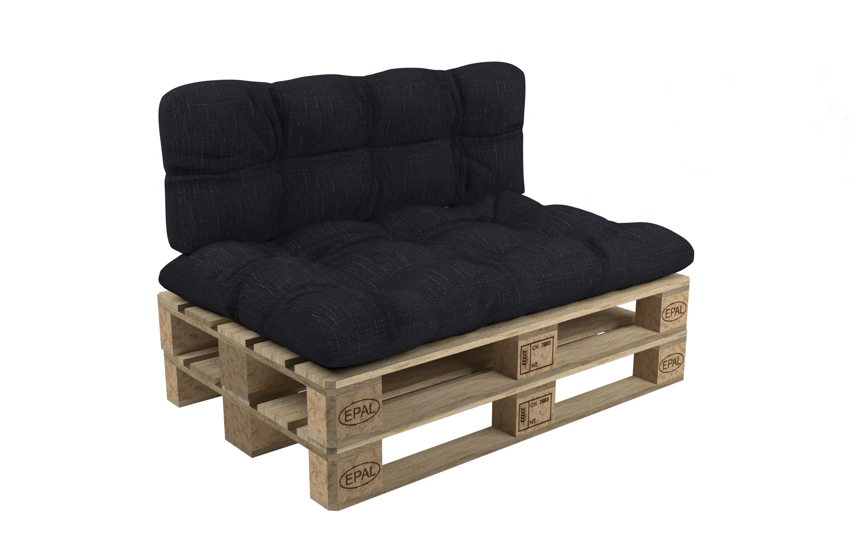 Sofa with pallets and quilted pillows - pallet furniture 3D model_1