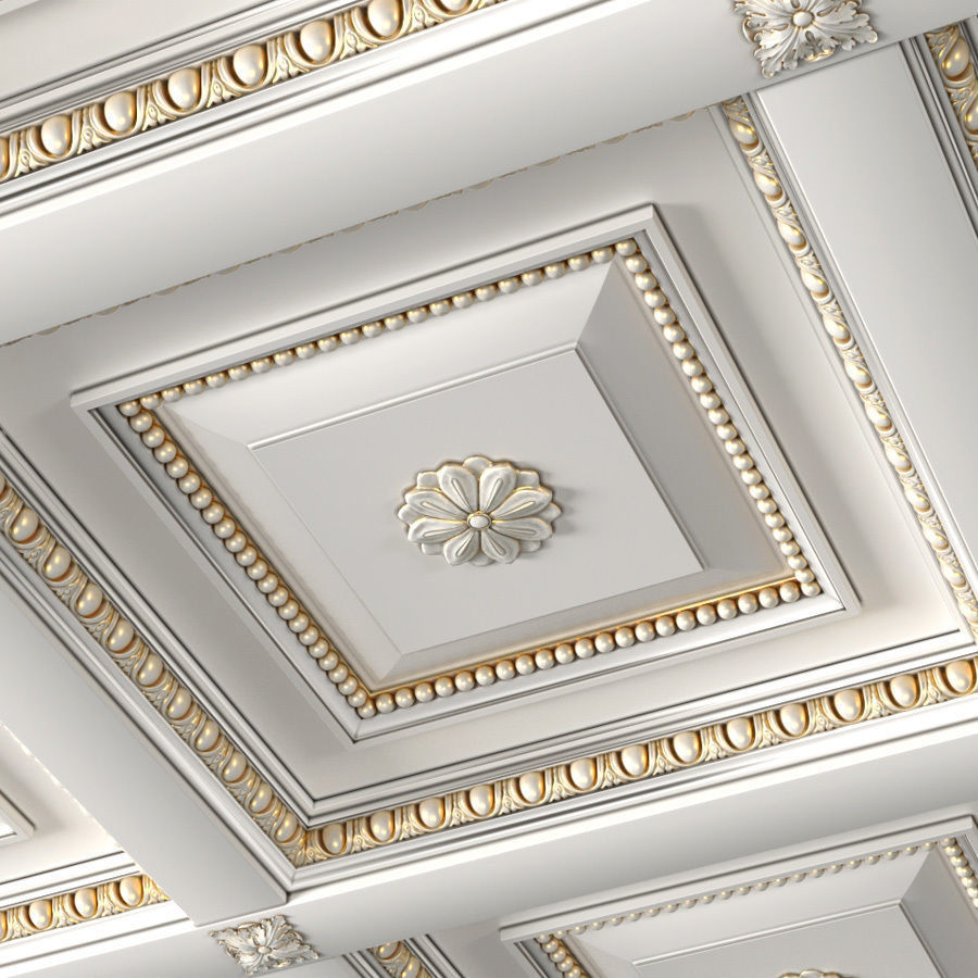 Classical coffered ceiling  3D model_4