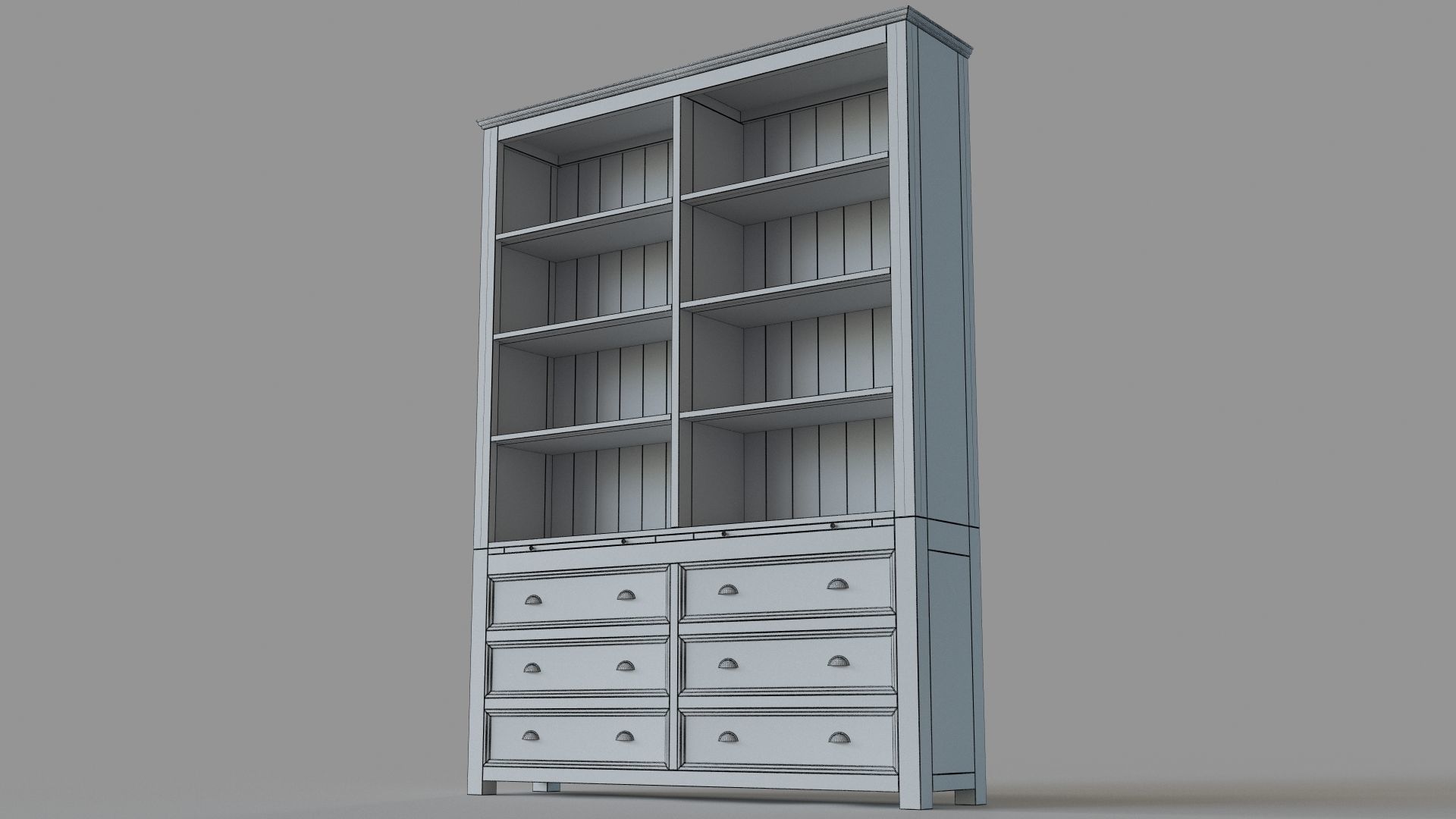 Wright Library Bookshelf White Wash 3D model_5