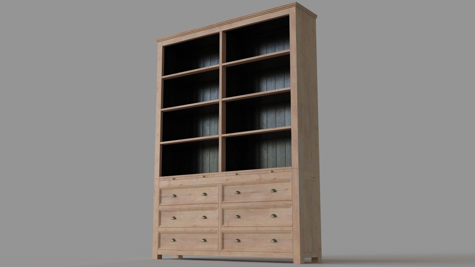 Wright Library Bookshelf White Wash 3D model_4