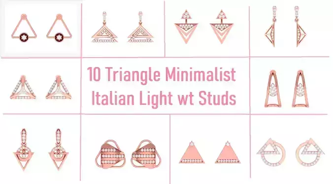 10 Triangle Minimalist Italian Light wt women earrings 3dm stl  3D Model Collection