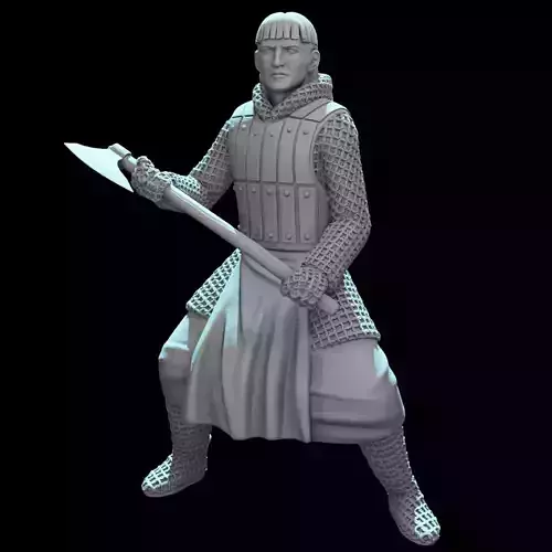 Medieval Crusader Knight with Axe  Wargaming Miniature  STL