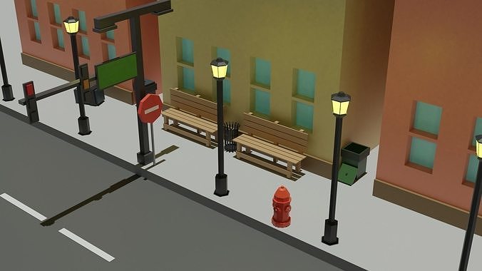 LOW POLY URBAN STREET MODELS  Free low-poly 3D model