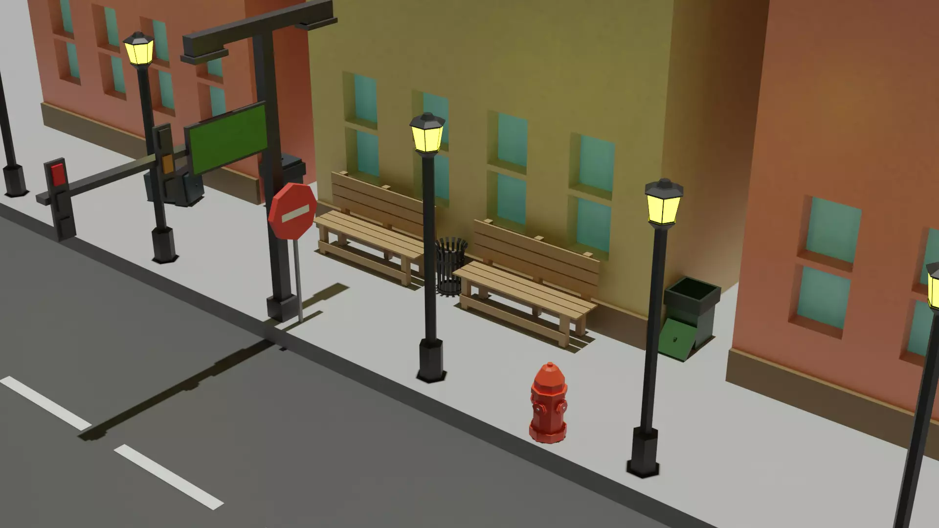 LOW POLY URBAN STREET MODELS Free low-poly 3D model