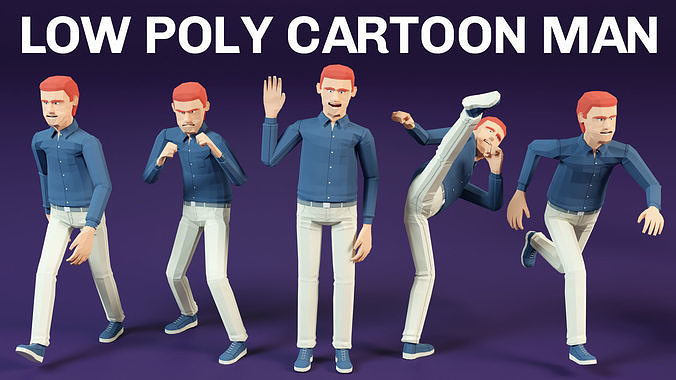 Low poly ordinary man in shirt and pants Low-poly 3D model