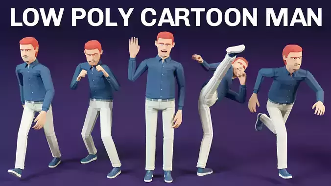Low poly ordinary man in shirt and pants Low-poly 3D model