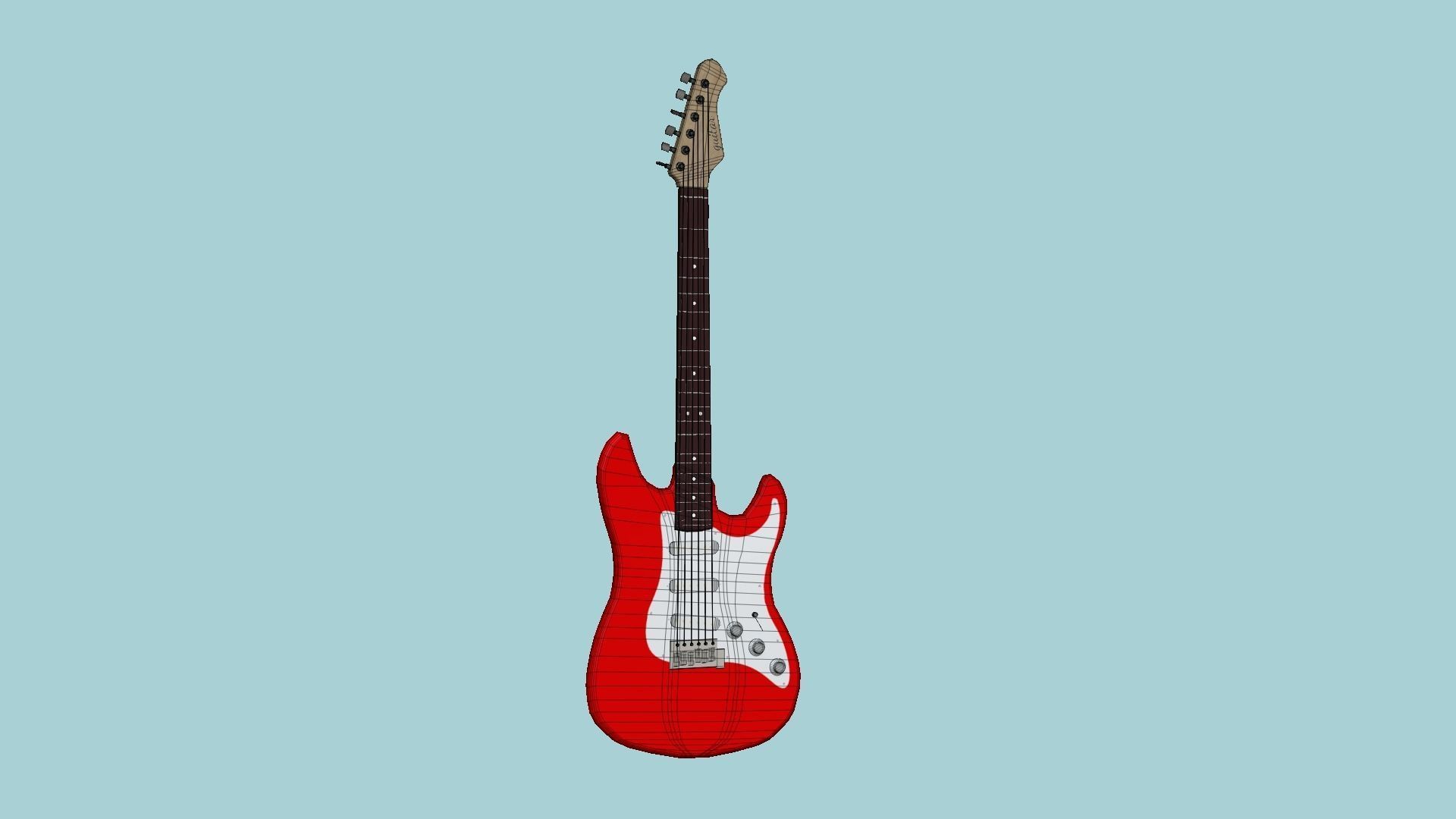 Electric Guitar 01 Red White - Music Instrument Design Low-poly 3D model_6