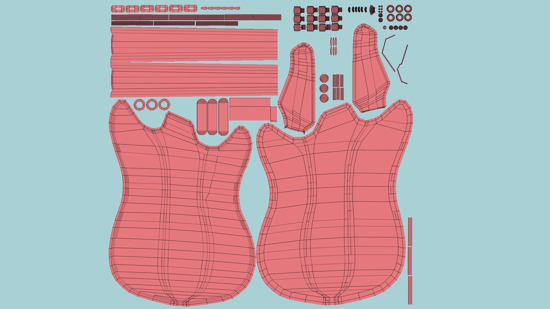 Electric Guitar 04 Pink - Music Instrument Design Low-poly 3D model_10