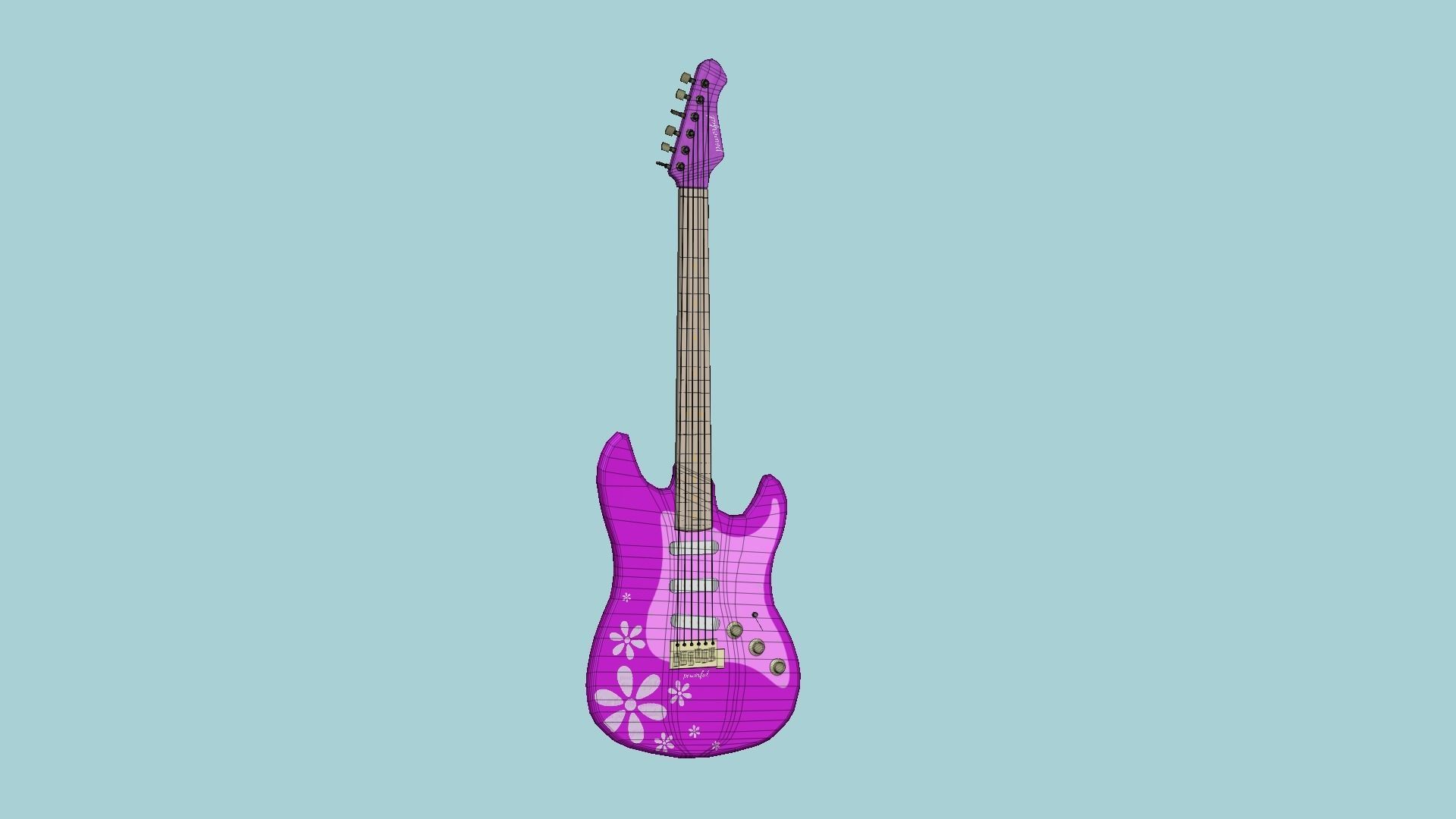 Electric Guitar 04 Pink - Music Instrument Design Low-poly 3D model_6