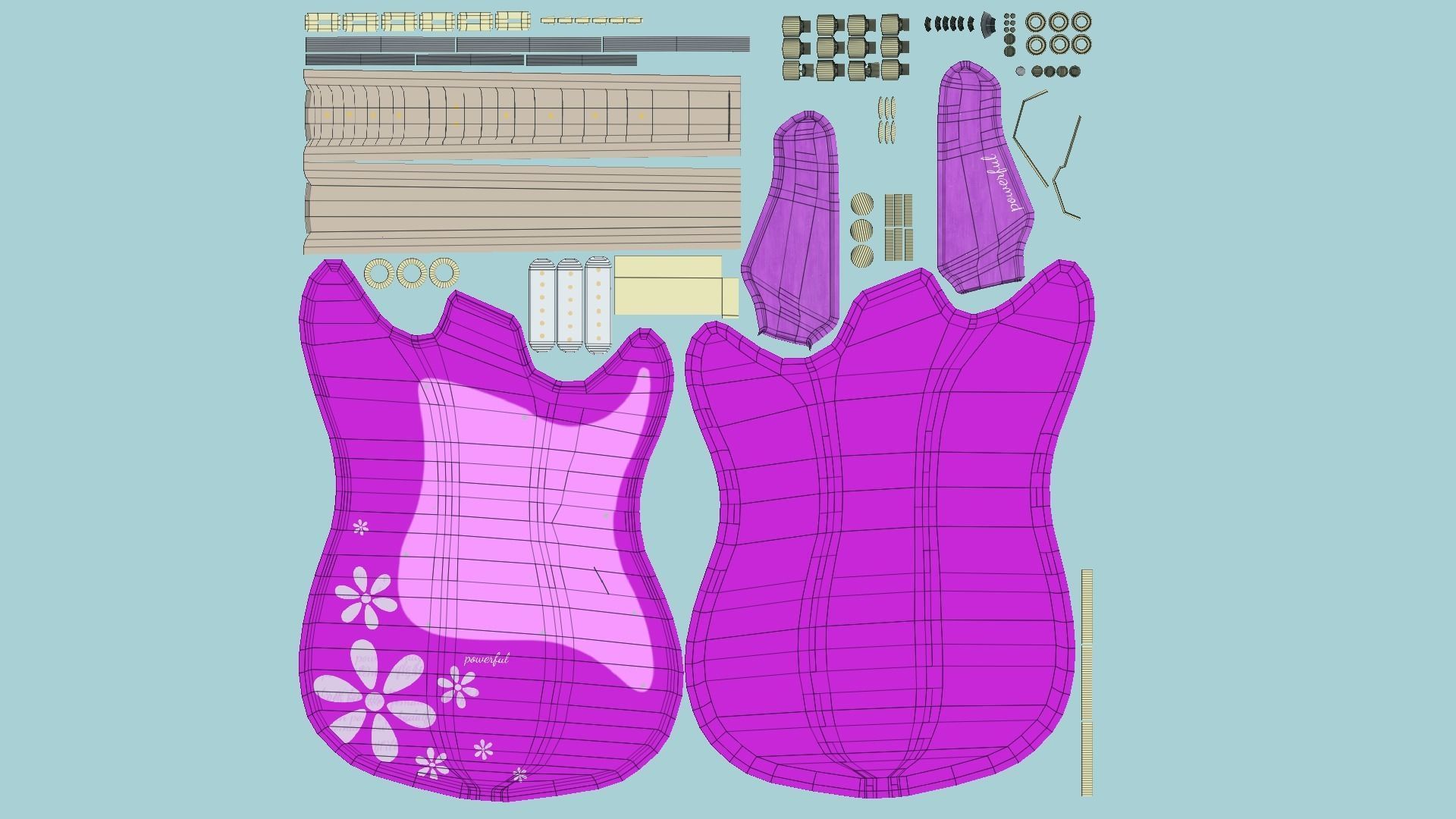 Electric Guitar 04 Pink - Music Instrument Design Low-poly 3D model_5
