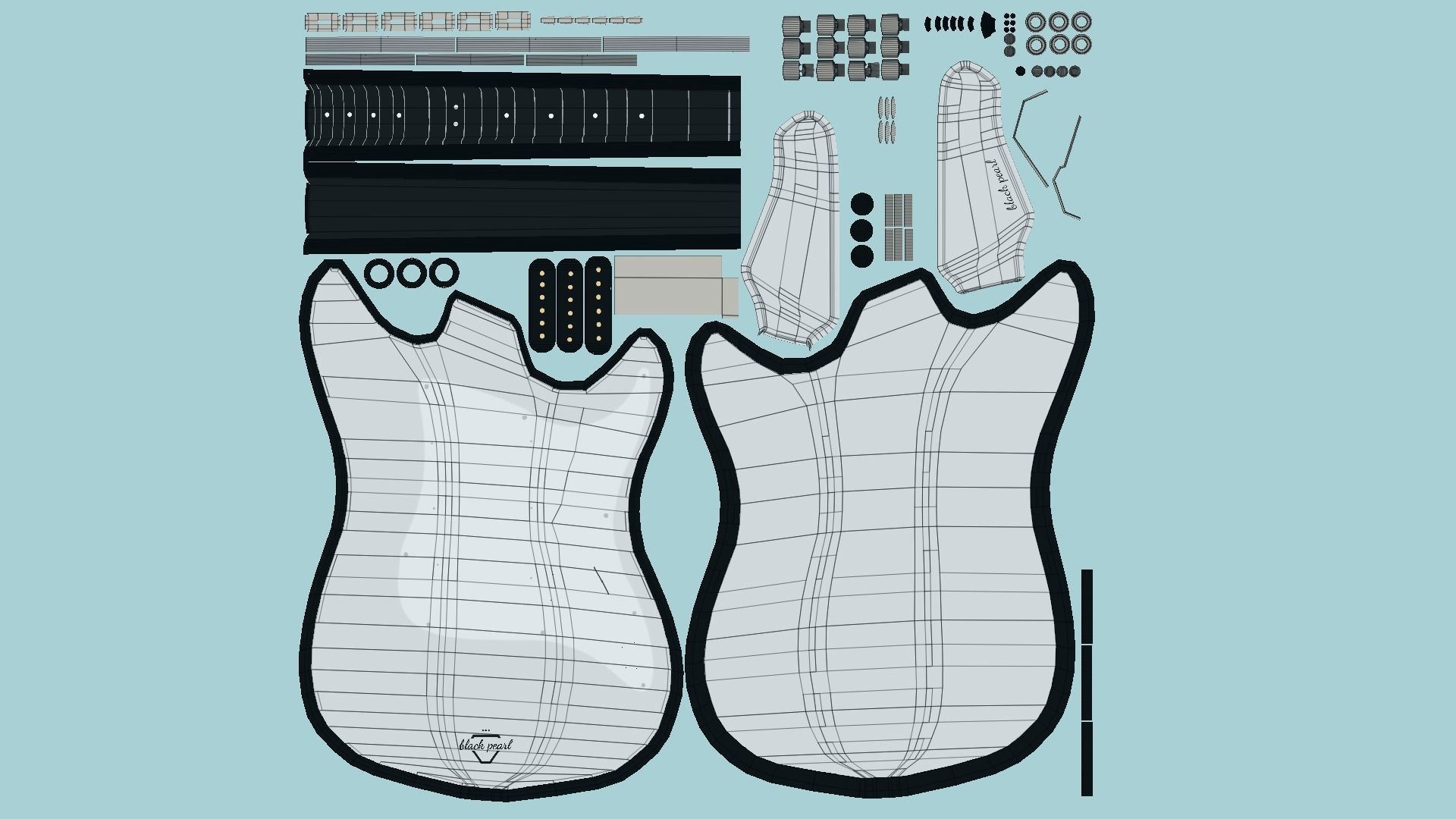 Electric Guitar 06 White Black - Music Instrument Design Low-poly 3D model_5