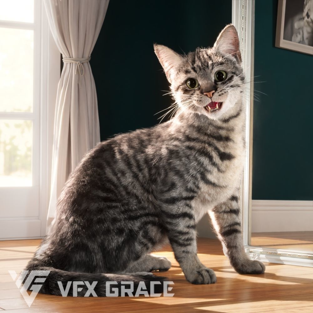 Grey Cat Animated  VFX Grace 3D model_0