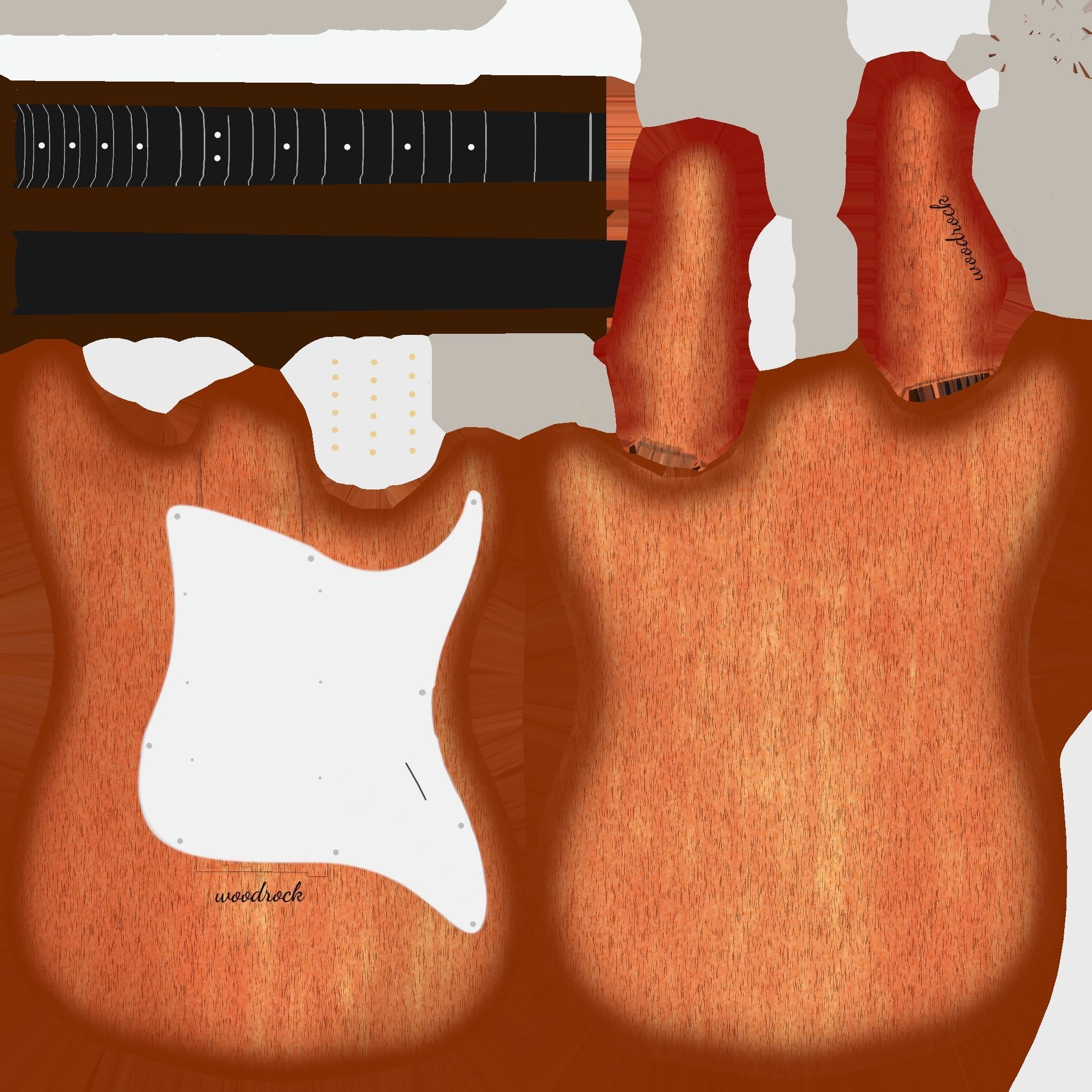 Electric Guitar 07 Light Wood - Music Instrument Design Low-poly 3D model_16