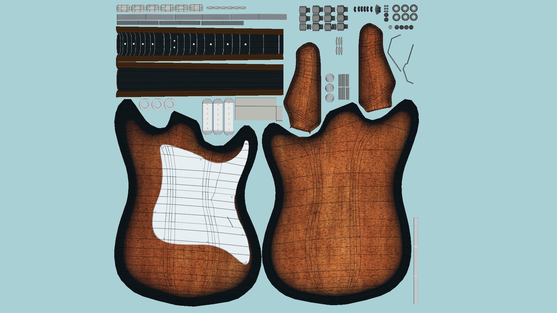 Electric Guitar 08 Dark Wood - Music Instrument Design Low-poly 3D model_5