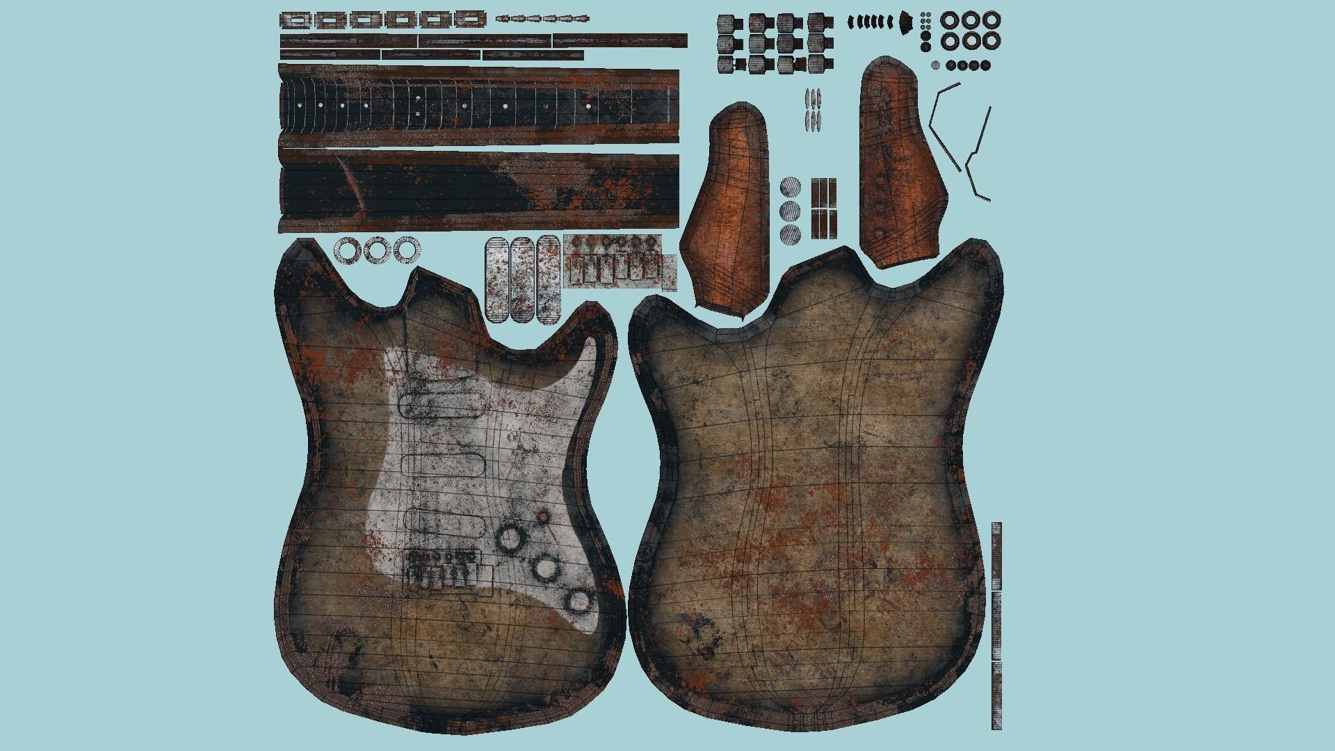 Electric Guitar 09 Destroyed - Music Instrument Design Low-poly 3D model_5